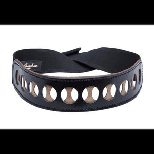 Leather and elastic belt, adjustable and flexible - black and gold